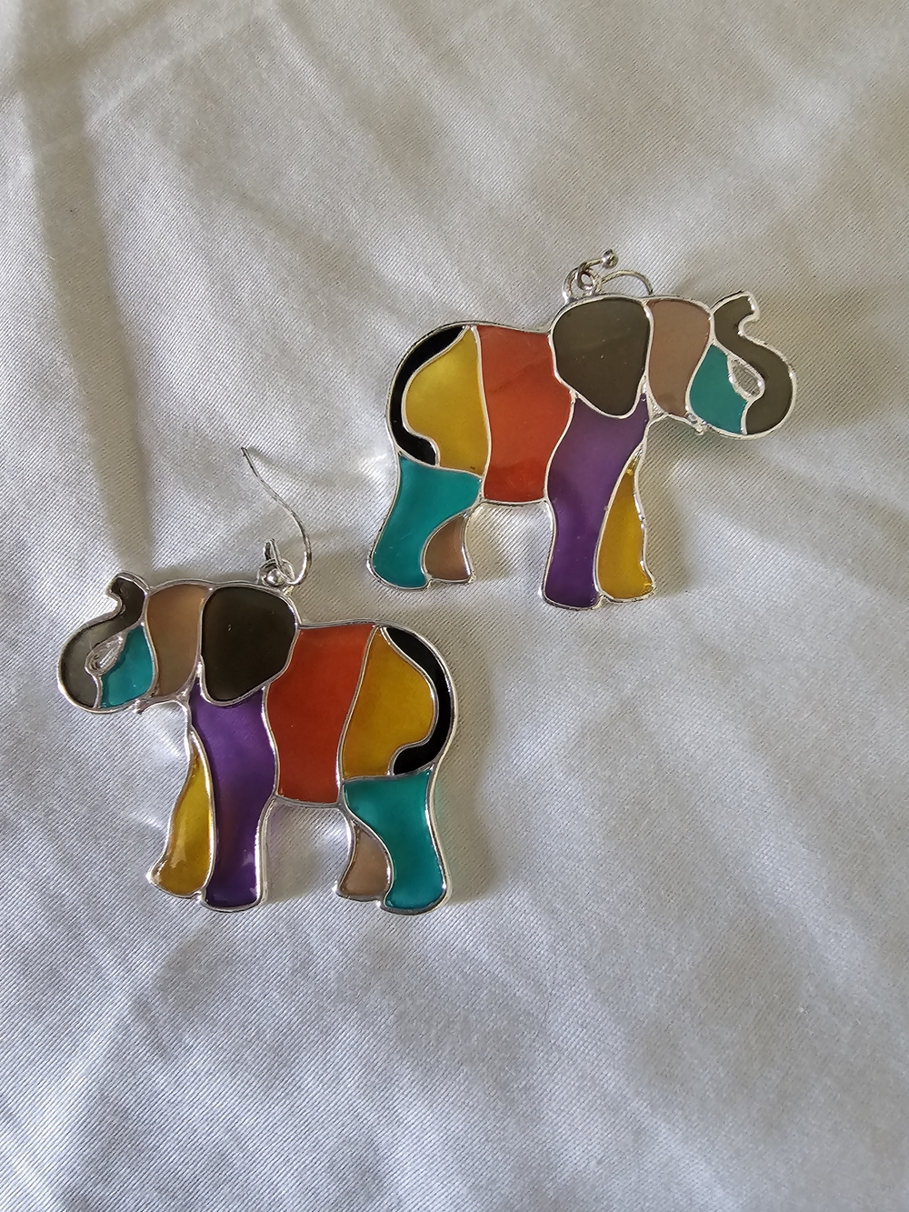 Colorful Elephant Stained Glass Earrings